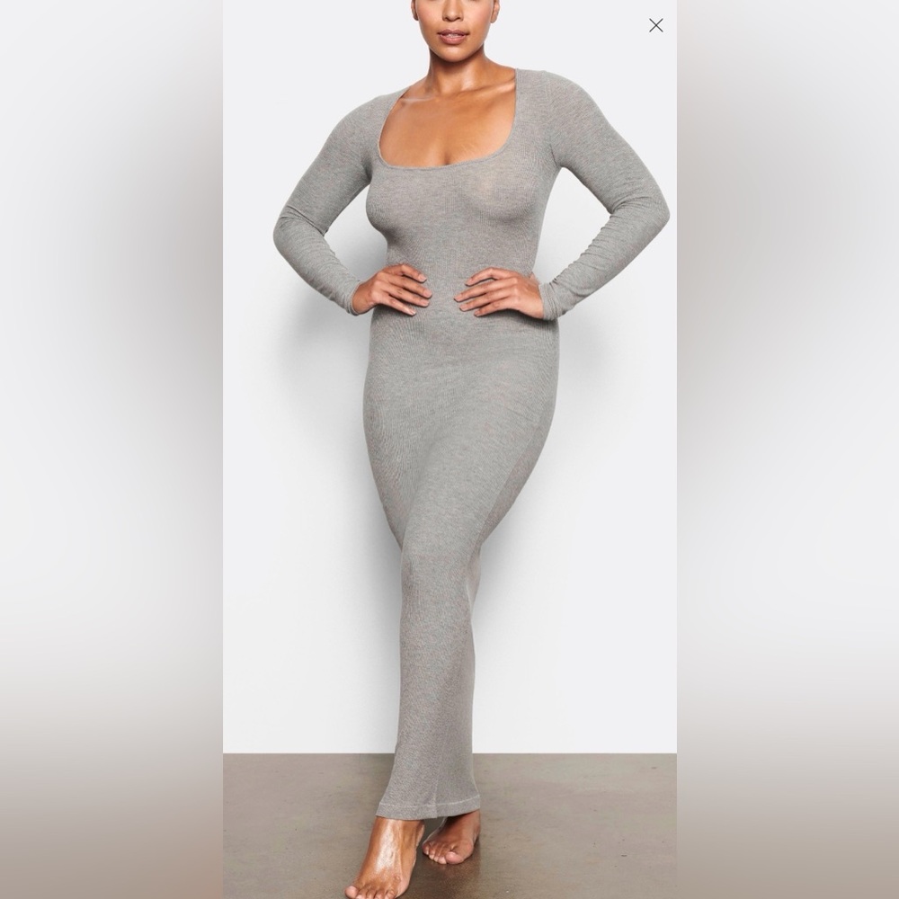 SKIMS Soft Lounge Heather Gray Long Sleeve Dress - new with tags